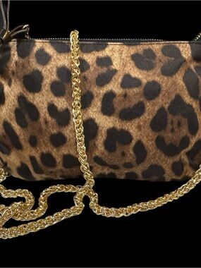 Dolce & Gabbana Leopard Print Crossbody with Gold Chain with COA